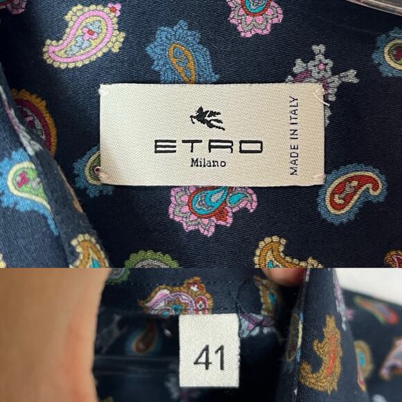 Etro Men's Paisley Button Up Shirt multicolor long sleeve Size IT 41/US 16-L - Picture 9 of 10